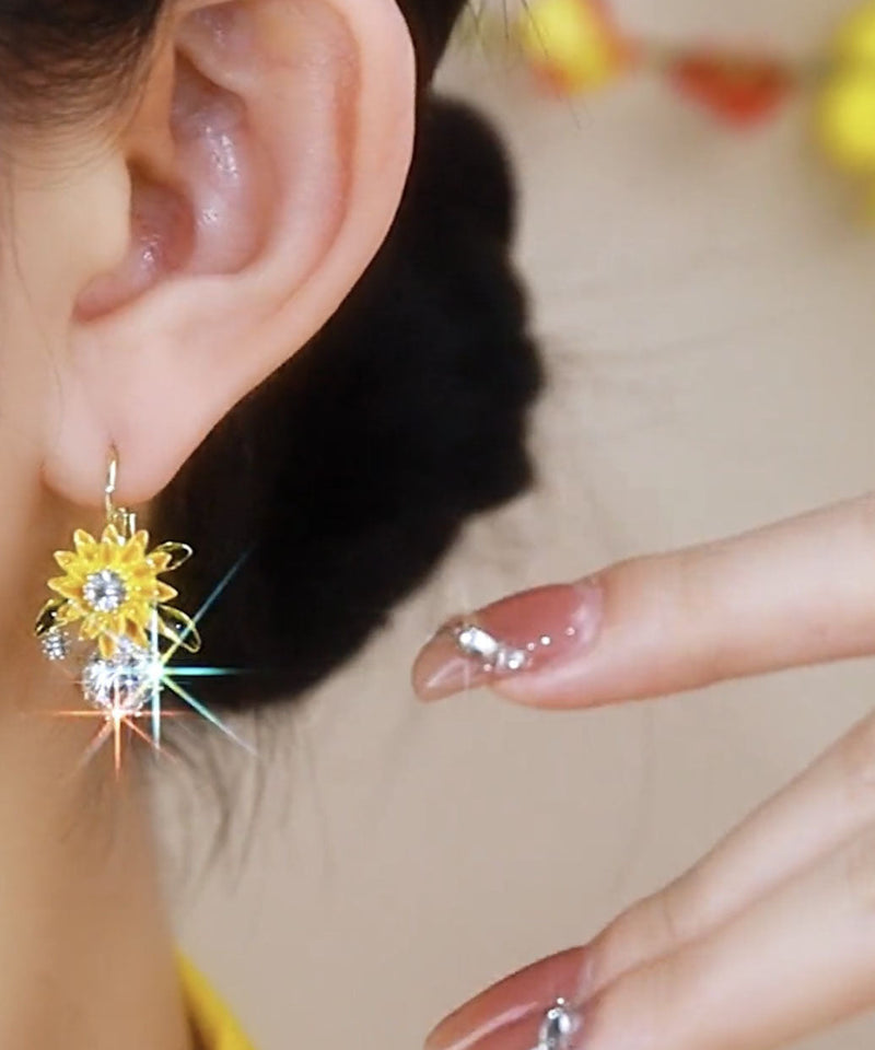 Yellow Sterling Silver Alloy Zircon Drop Earrings