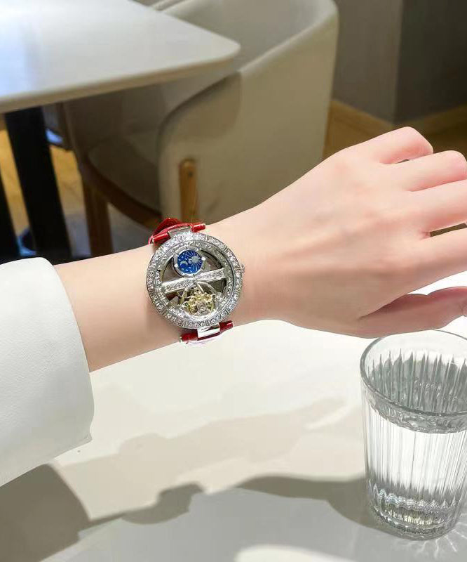 White Stainless Steel Zircon Tempered Glass Watch