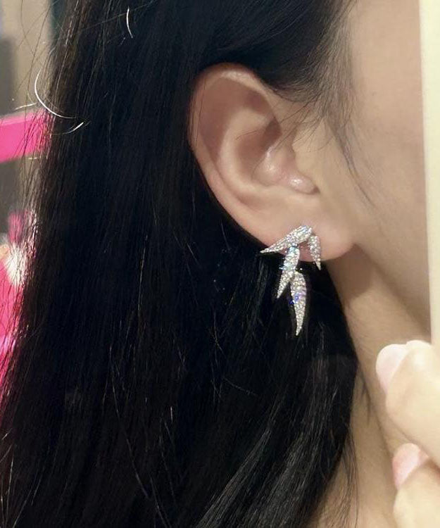 Silk Sterling Silver Bamboo Leaves Stud Earrings