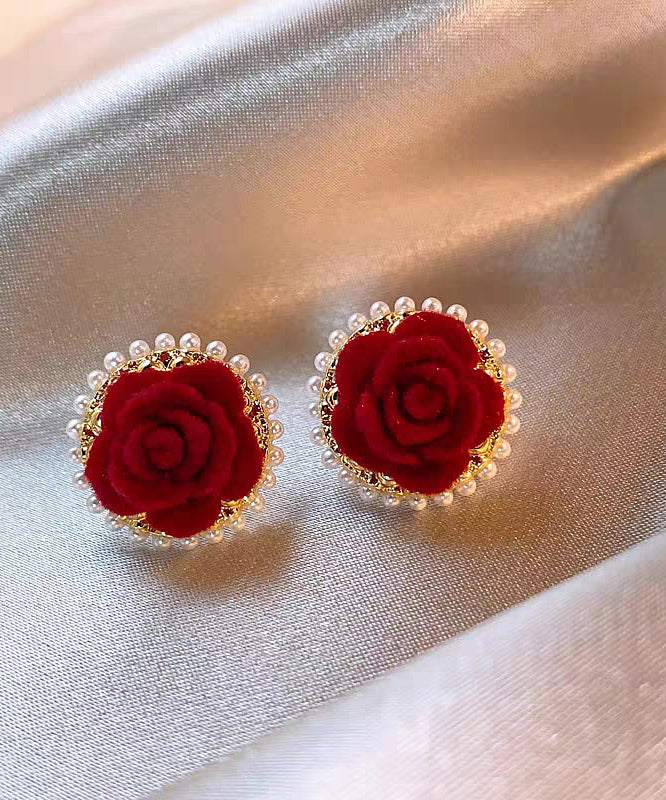 Red Copper Alloy Pile Coating Stud Earrings