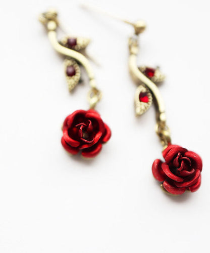 Red Rose Metal Zircon Drop Earrings