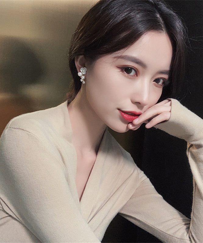 Classy White Alloy Pearl Stud Earrings