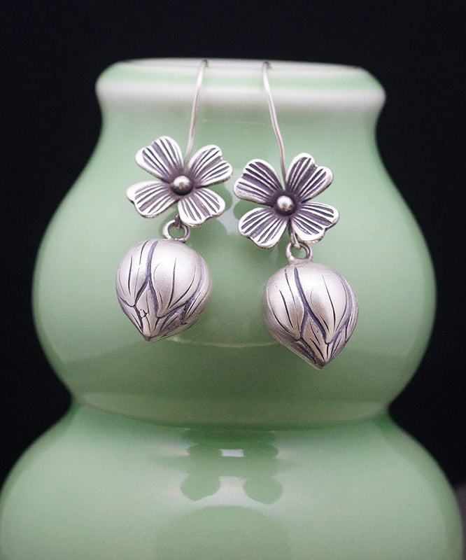 Silk Sterling Silver Lotus Drop Earrings