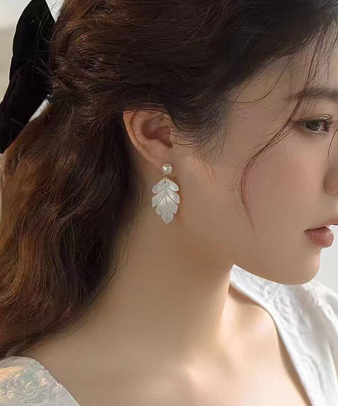 White Sterling Silver Alloy Pearl Shell Drop Earrings