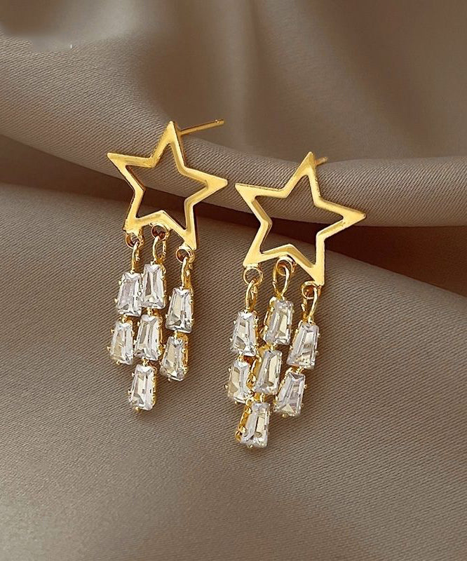 Novelty Gold 925 Silver Alloy Zircon Star Tassel Drop Earrings