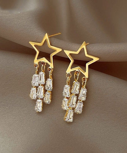 Novelty Gold 925 Silver Alloy Zircon Star Tassel Drop Earrings