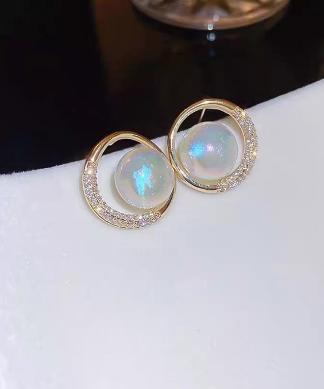Gold Alloy Zircon Pearl Hoop Earrings