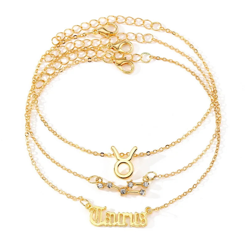 Celestial Trio: Star Zodiac Anklet Set