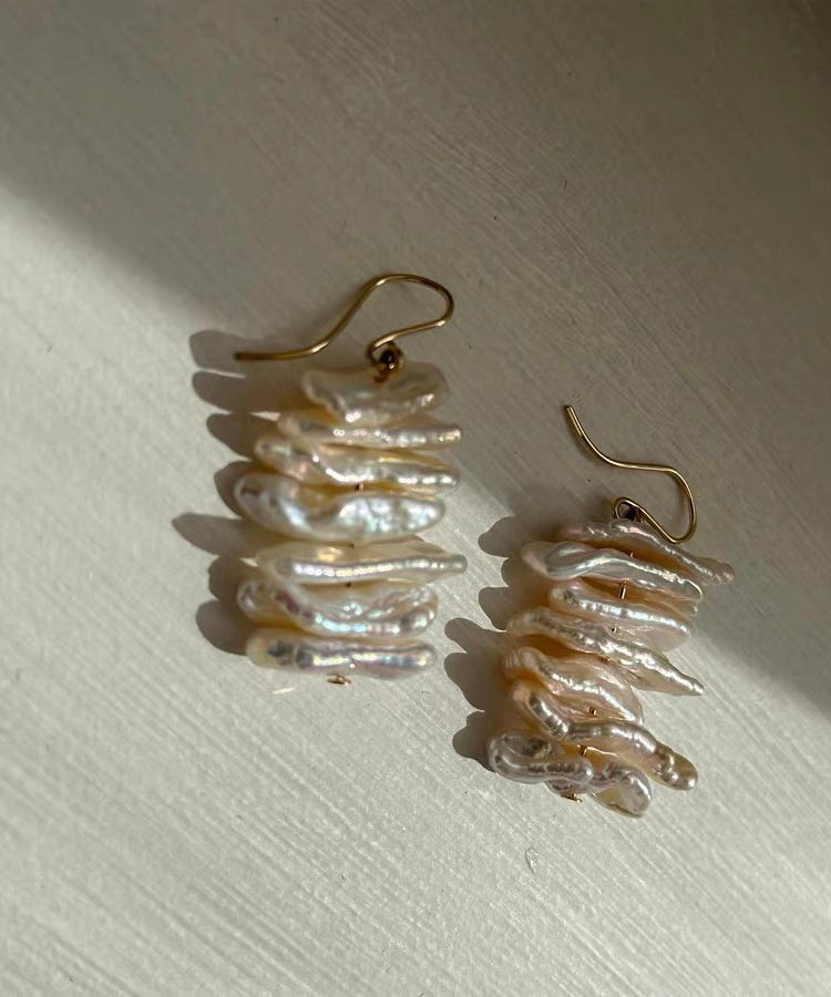 White 14k Gold Irregular Pearl Drop Earrings