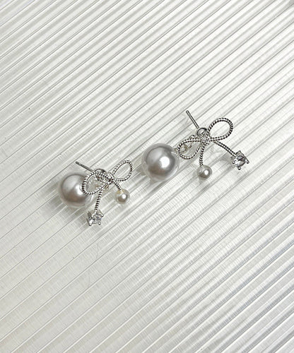 Grey Alloy Pear Bow Stud Earrings