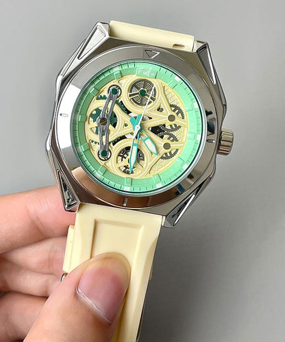 Beige Silicone Rubber Sapphire Crystal Waterproof Watches