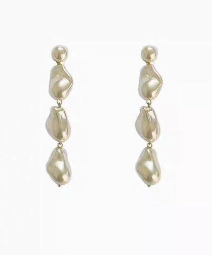 White Alloy Pearl Tassel Drop Earrings