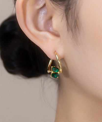 Art Green Copper Overgild Zircon Hoop Earrings
