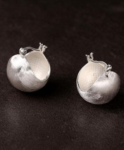 Silk Sterling Silver Sanding Spherical Hoop Earrings