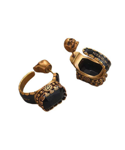 Gold Copper Overgild Gem Stone Skull Hoop Earrings
