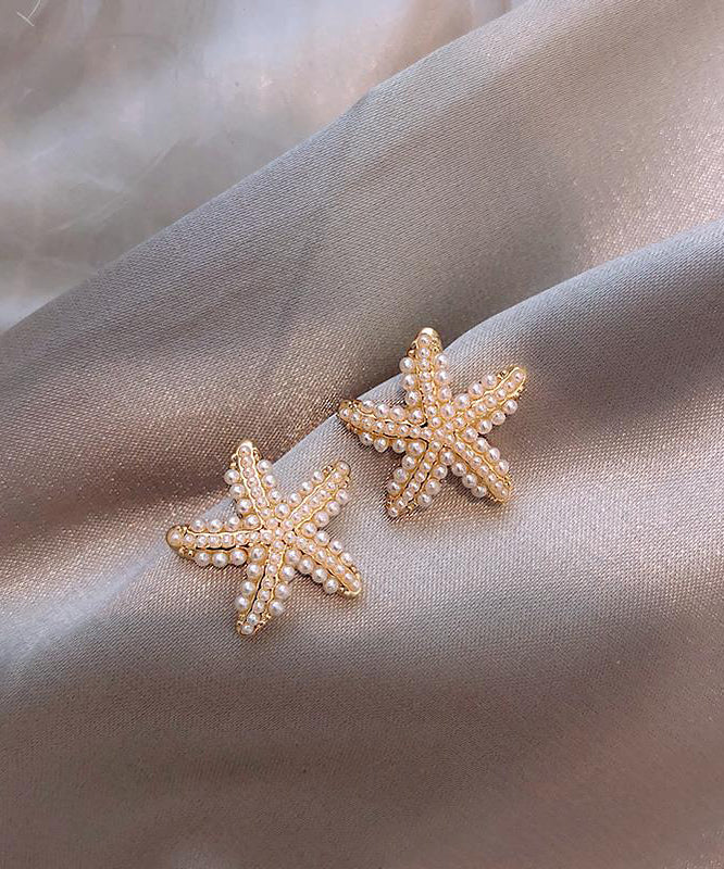 Diy White Sterling Silver Overgild Holiday Starfish Pearl Stud Earrings