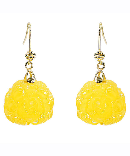 Yellow 14k Gold Amber Beeswax Drop Earrings