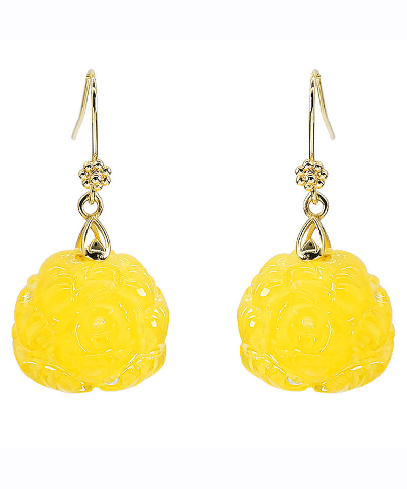 Yellow 14k Gold Amber Beeswax Drop Earrings