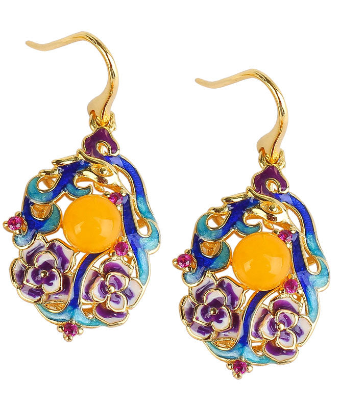 Classy Colorblock Sterling Silver Inlaid Beeswax Drop Earrings