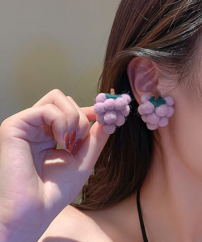 Purple Sterling Silver Fluffy Grape Drop Earrings