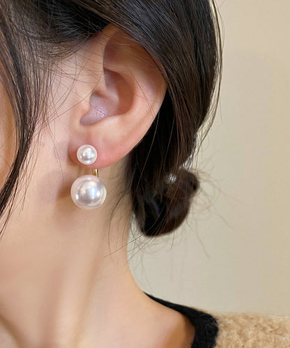 White Sterling Silver Alloy Pearl Stud Earrings