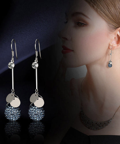 Blue Sterling Silver Crystal Drop Earrings