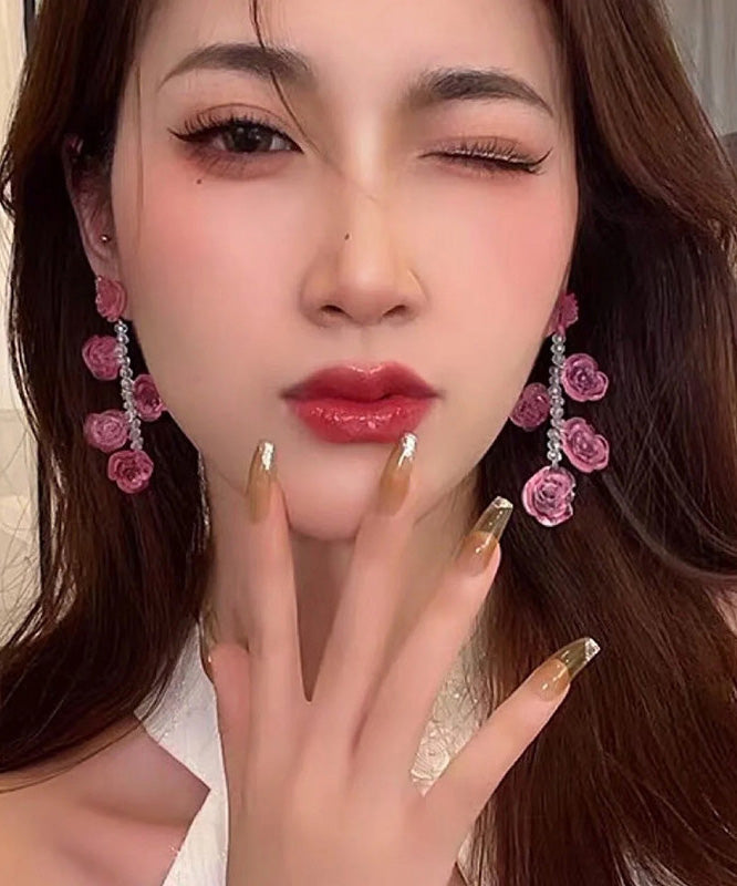 Art Red Acrylic Crysta Drop Earrings