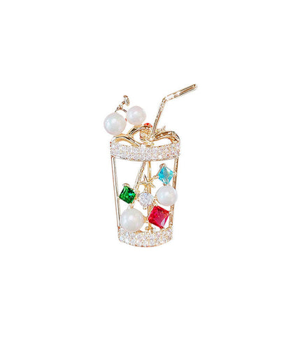Rainbow Zircon Pearl a Cup of Lemon Fruit Brooches