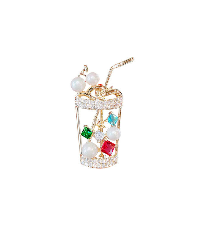 Rainbow Zircon Pearl a Cup of Lemon Fruit Brooches