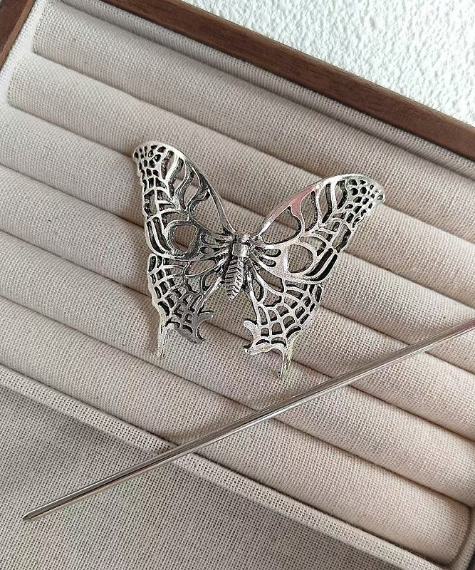 Silk Sterling Silver Hollow Out Butterfly Hairpin