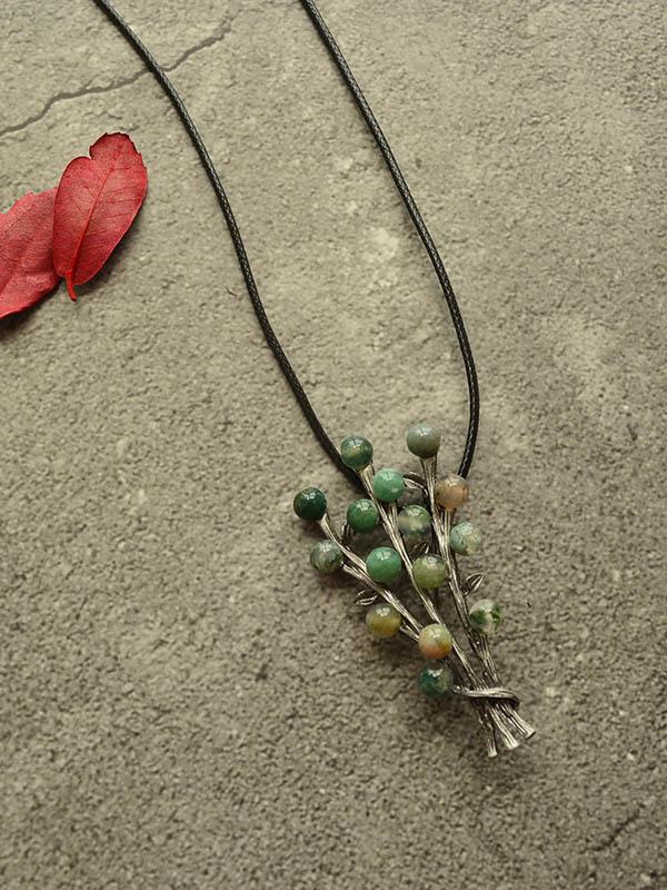 Antique Silver Tree Brooch Long Necklace