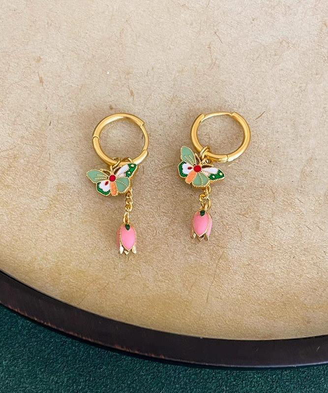 Retro Rainbow Copper Alloy Enamel Butterfly Stud Earrings