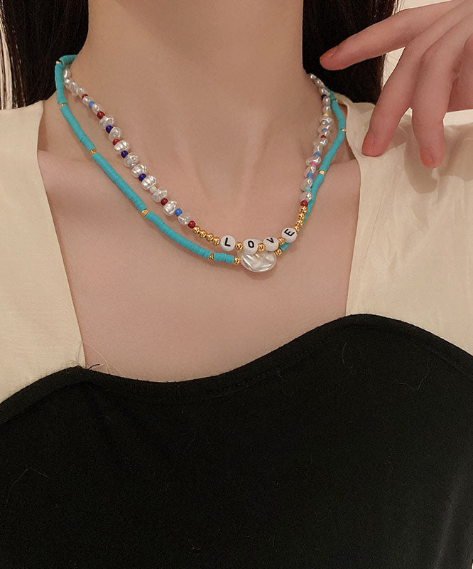 Blue Alloy Pearl Acrylic Princess Necklace