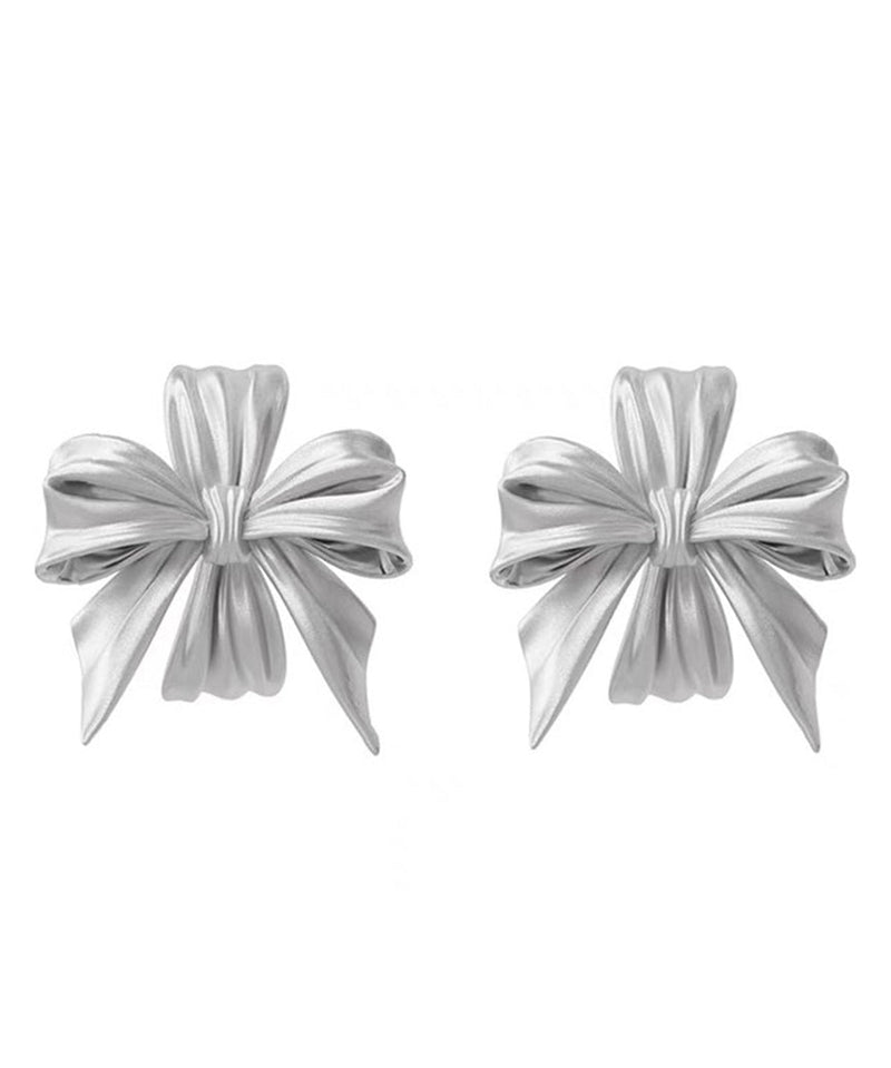 Silk Sterling Silver Bow Stud Earrings