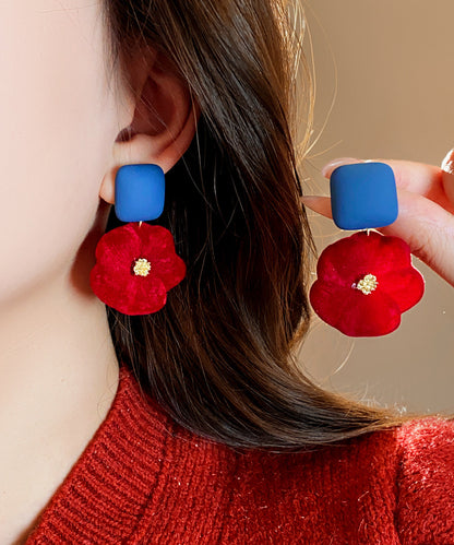 New Year Red Alloy Flocking Stud Earrings