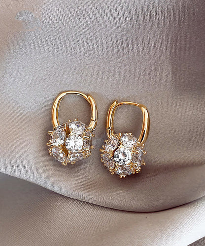 Gold Copper Alloy Zircon Spherical Hoop Earrings
