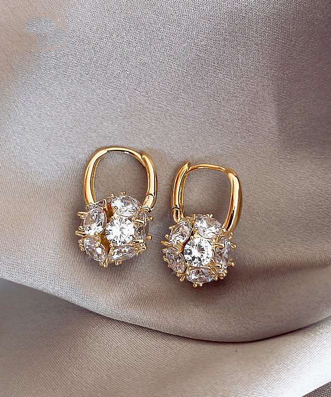 Gold Copper Alloy Zircon Spherical Hoop Earrings