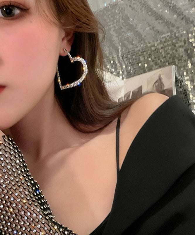Silk Sterling Silver Alloy Zircon Love Hoop Earrings