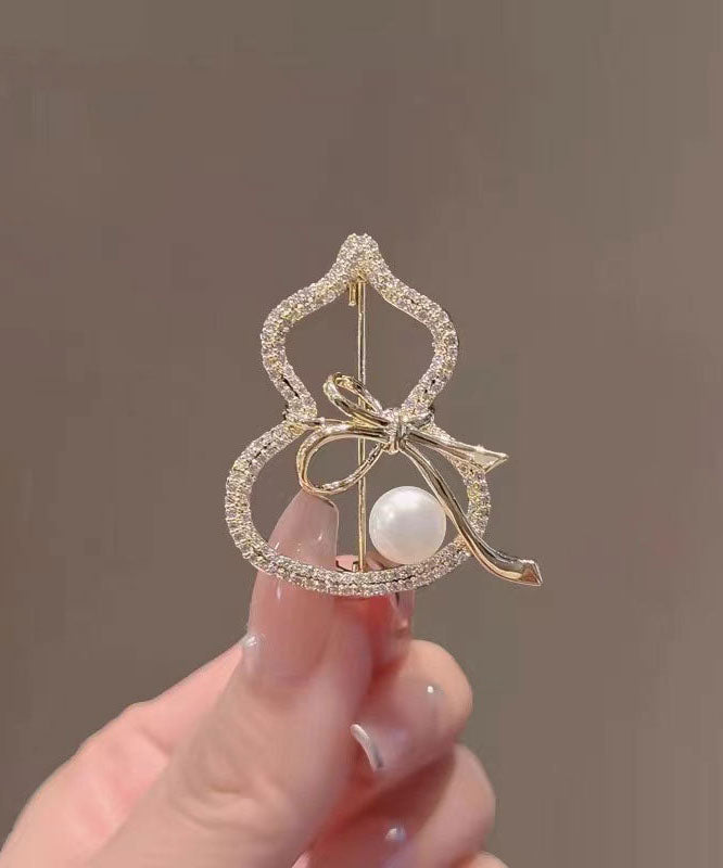 Gold Alloy Zircon Pearl Gourd Brooches