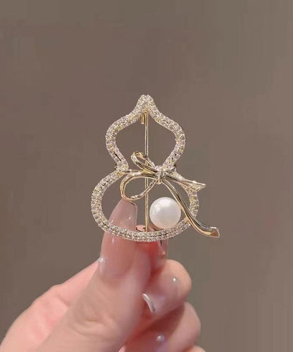Gold Alloy Zircon Pearl Gourd Brooches