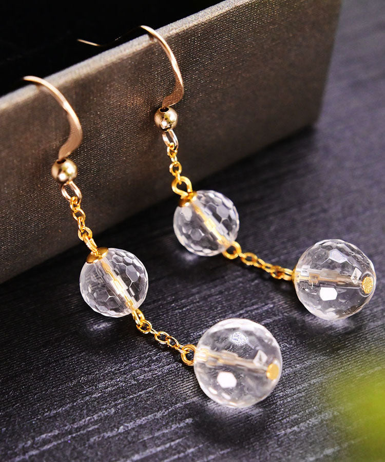 Fine White 14k Gold Crystal Drop Earrings