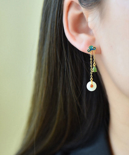 Yellow Overgild Jade Agate Auspicious Clouds Drop Earrings