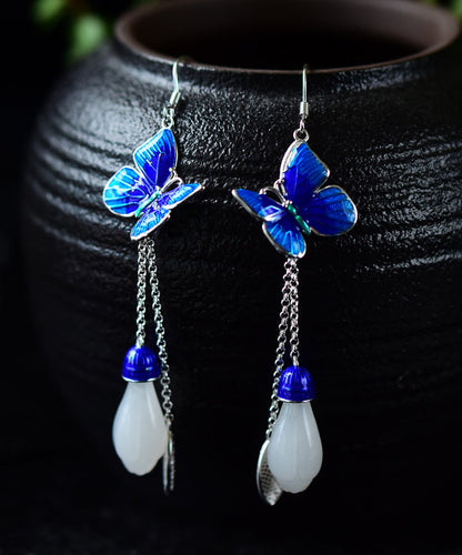 Blue Paitings Silver Gem Stone Drop Earrings