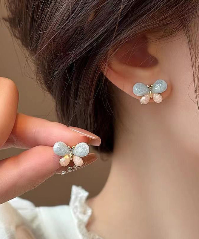 Diy Colorblock Copper Overgild Butterfly Stud Earrings