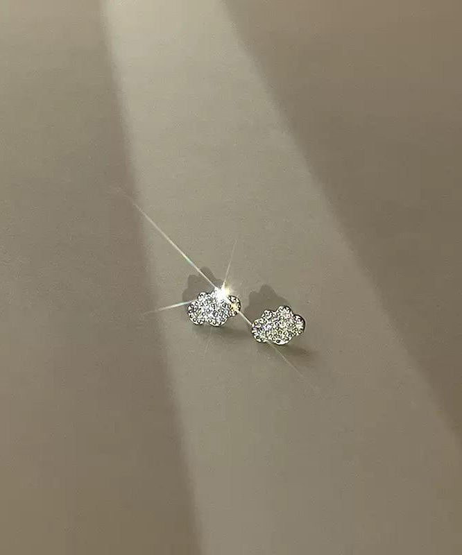 White Sterling Silver Zircon Clouds Stud Earrings