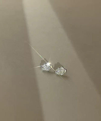 White Sterling Silver Zircon Clouds Stud Earrings