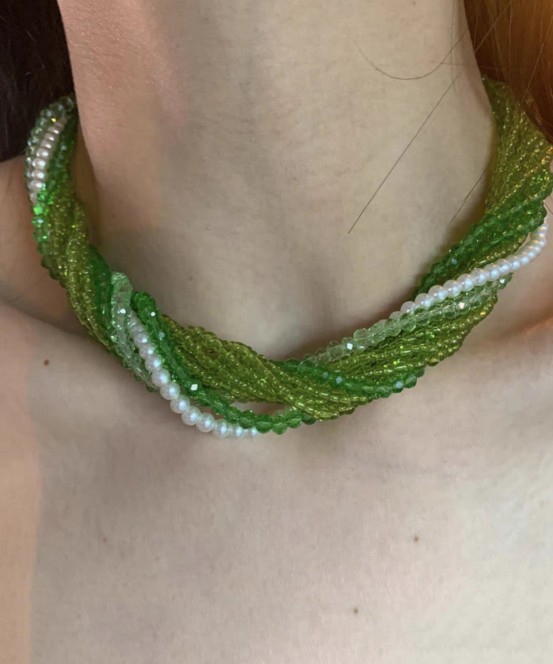 Green Crystal Resin Layered Gratuated Bead Necklace