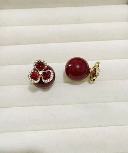 Stylish Red Copper Overgild Zircon Stud Earrings
