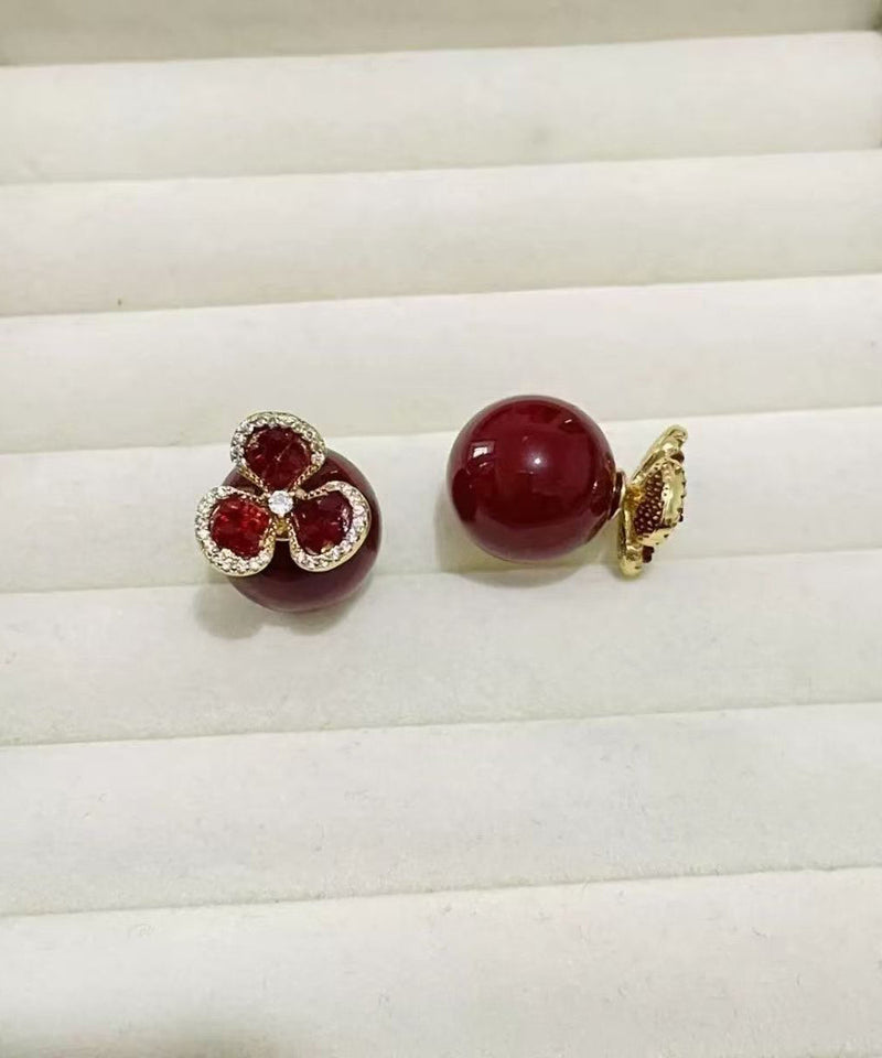 Stylish Red Copper Overgild Zircon Stud Earrings