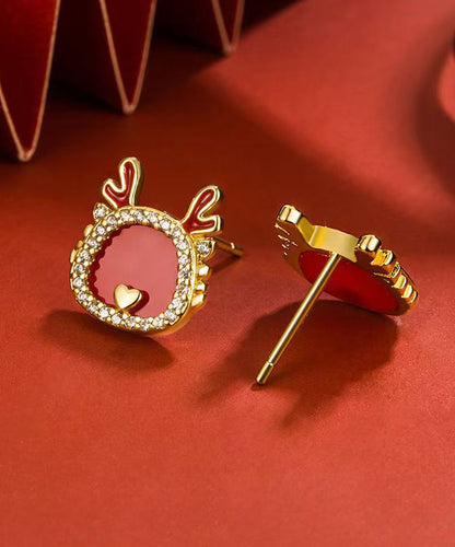Red Sterling Silver Overgild Zircon Stud Earrings